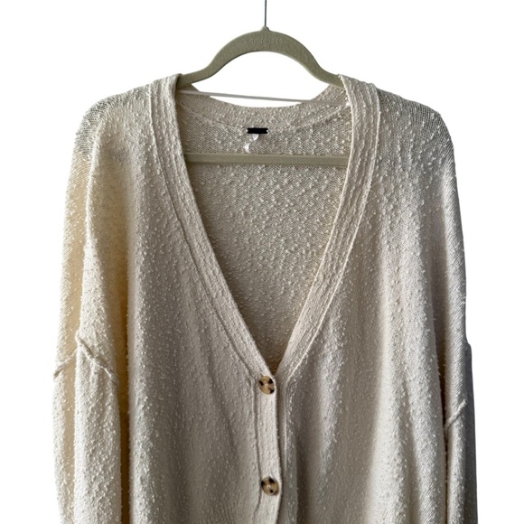 Free People Found My Friend Knit Sweater Cardigan Cream Boxy Size Large - Picture 4 of 14